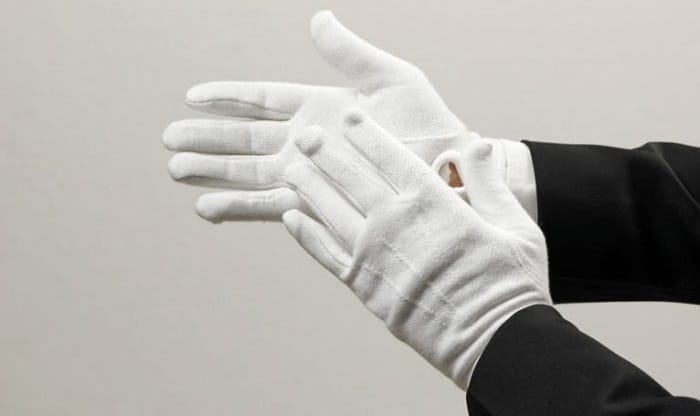 Wearing store white gloves